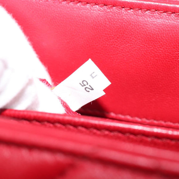 PRADA Chain Shoulder Bag Leather Red Silver Auth 206931V