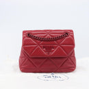 PRADA Chain Shoulder Bag Leather Red Silver Auth 206931V-12