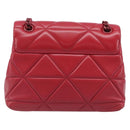 PRADA Chain Shoulder Bag Leather Red Silver Auth 206931V-2