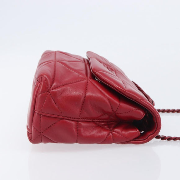PRADA Chain Shoulder Bag Leather Red Silver Auth 206931V