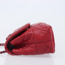 PRADA Chain Shoulder Bag Leather Red Silver Auth 206931V-4