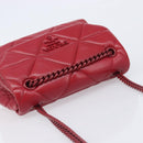 PRADA Chain Shoulder Bag Leather Red Silver Auth 206931V-6