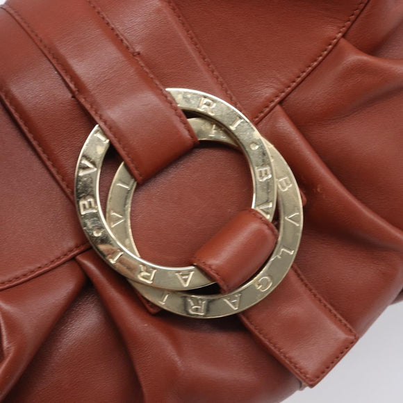 BVLGARI Chandra Hand Bag Leather Brown Gold Auth 206932
