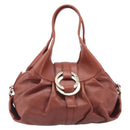 BVLGARI Chandra Hand Bag Leather Brown Gold Auth 206932-2