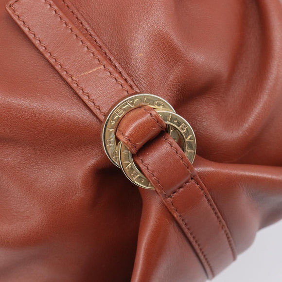 BVLGARI Chandra Hand Bag Leather Brown Gold Auth 206932