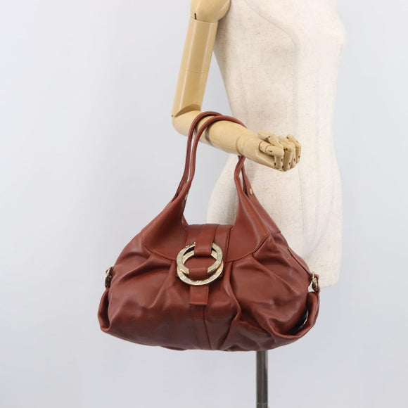 BVLGARI Chandra Hand Bag Leather Brown Gold Auth 206932