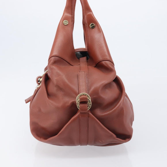 BVLGARI Chandra Hand Bag Leather Brown Gold Auth 206932