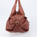 BVLGARI Chandra Hand Bag Leather Brown Gold Auth 206932-5