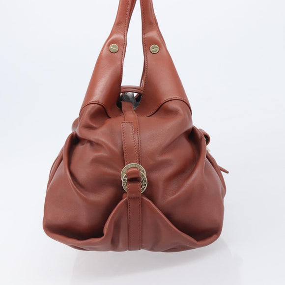 BVLGARI Chandra Hand Bag Leather Brown Gold Auth 206932