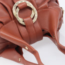 BVLGARI Chandra Hand Bag Leather Brown Gold Auth 206932-6