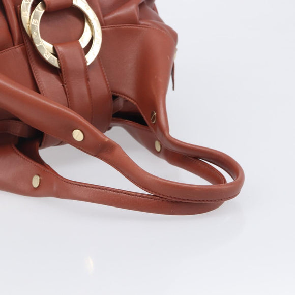BVLGARI Chandra Hand Bag Leather Brown Gold Auth 206932