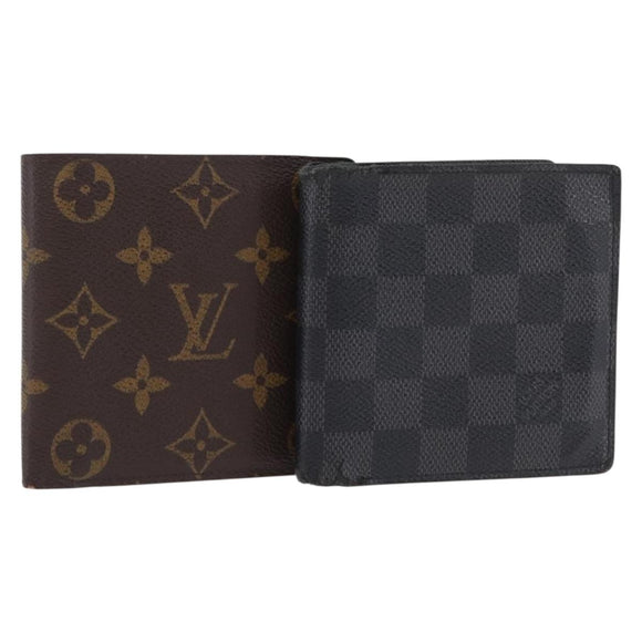 LOUIS VUITTON Damier Graphite Monogram Portefeuille Marco 2 Set Auth 206946
