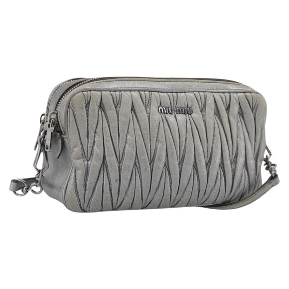 Miu Miu Matelasse Shoulder Bag Leather Silver Auth 206966A