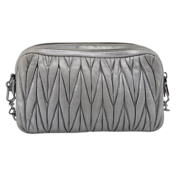 Miu Miu Matelasse Shoulder Bag Leather Silver Auth 206966A