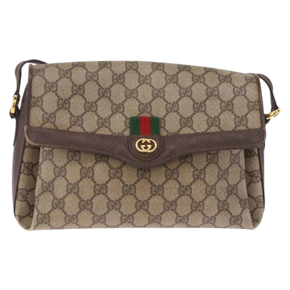 GUCCI GG Supreme Web Sherry Line Bag PVC Beige Gold 904 02 084 Auth 206972