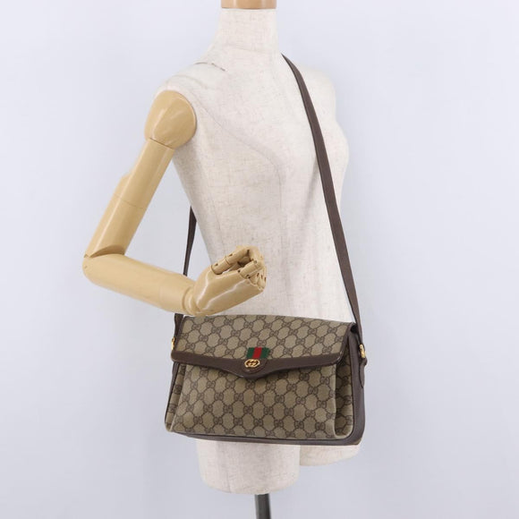 GUCCI GG Supreme Web Sherry Line Bag PVC Beige Gold 904 02 084 Auth 206972