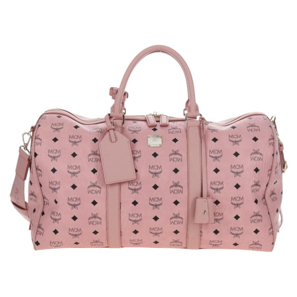 MCM Vicetos Boston Bag PVC Leather 2way Pink Gold Auth 206976M