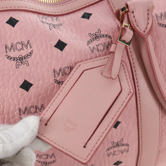 MCM Vicetos Boston Bag PVC Leather 2way Pink Gold Auth 206976M