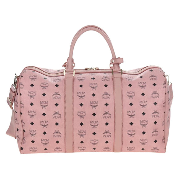 MCM Vicetos Boston Bag PVC Leather 2way Pink Gold Auth 206976M