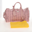 MCM Vicetos Boston Bag PVC Leather 2way Pink Gold Auth 206976M-34