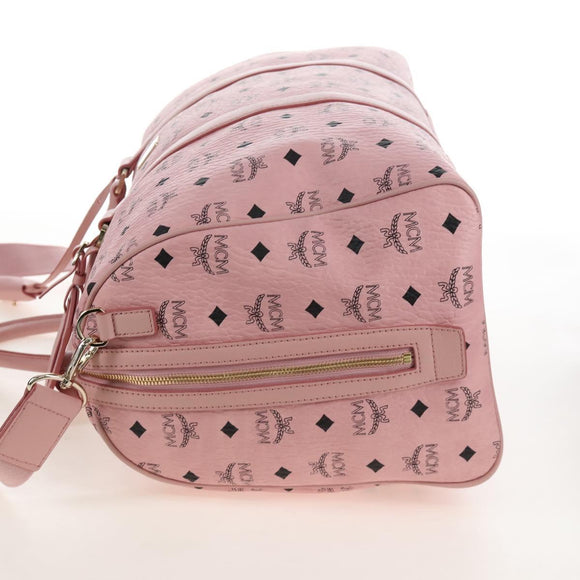 MCM Vicetos Boston Bag PVC Leather 2way Pink Gold Auth 206976M