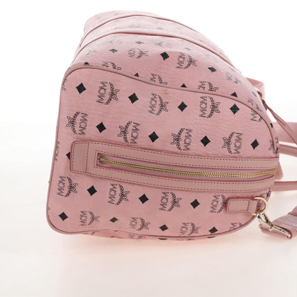 MCM Vicetos Boston Bag PVC Leather 2way Pink Gold Auth 206976M