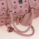 MCM Vicetos Boston Bag PVC Leather 2way Pink Gold Auth 206976M-7
