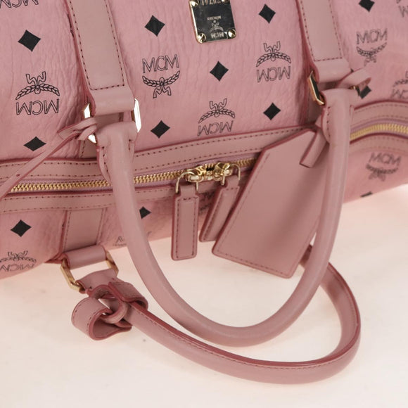MCM Vicetos Boston Bag PVC Leather 2way Pink Gold Auth 206976M
