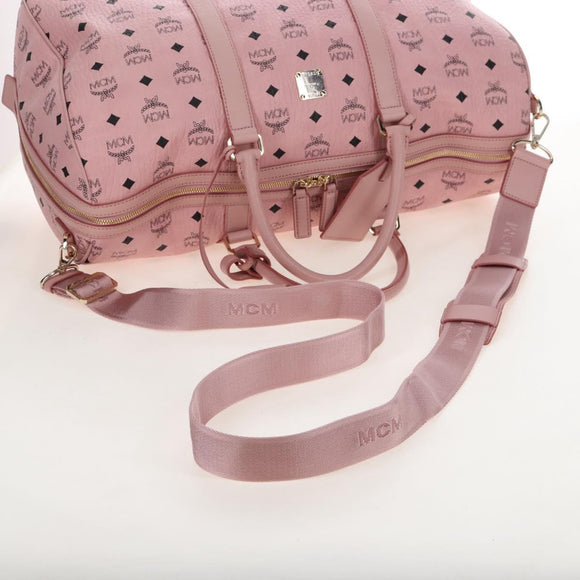 MCM Vicetos Boston Bag PVC Leather 2way Pink Gold Auth 206976M