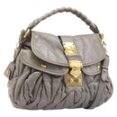 Miu Miu Matelasse Shoulder Bag Vitellolux 2way Gray Gold Auth 206977A-1