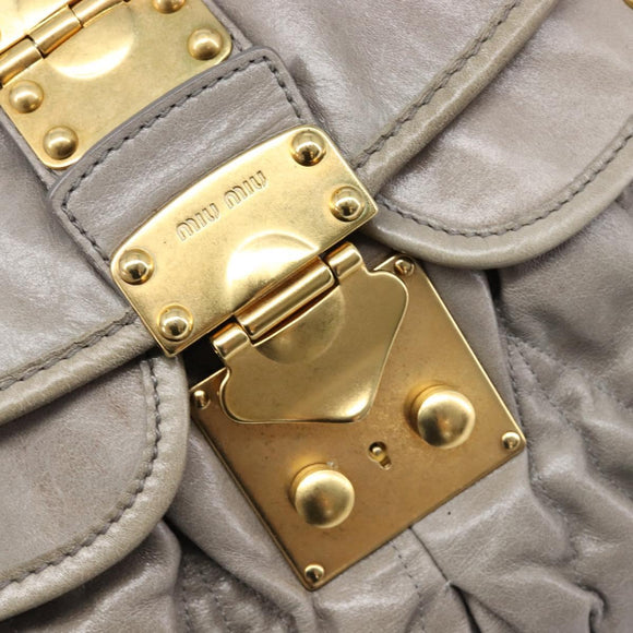 Miu Miu Matelasse Shoulder Bag Vitellolux 2way Gray Gold Auth 206977A