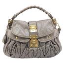 Miu Miu Matelasse Shoulder Bag Vitellolux 2way Gray Gold Auth 206977A-2