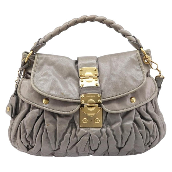 Miu Miu Matelasse Shoulder Bag Vitellolux 2way Gray Gold Auth 206977A