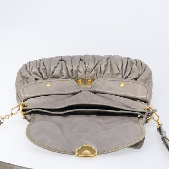 Miu Miu Matelasse Shoulder Bag Vitellolux 2way Gray Gold Auth 206977A