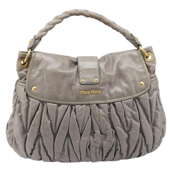 Miu Miu Matelasse Shoulder Bag Vitellolux 2way Gray Gold Auth 206977A