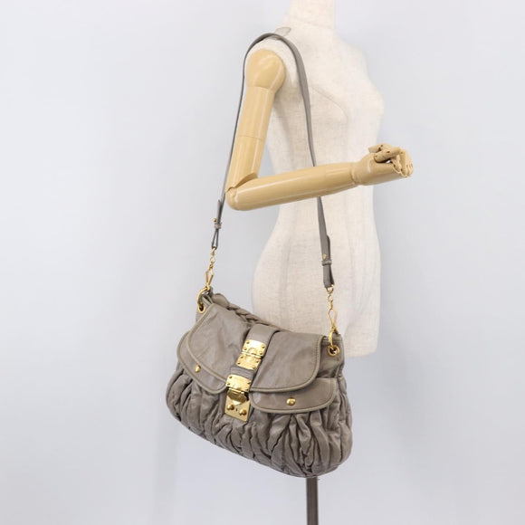 Miu Miu Matelasse Shoulder Bag Vitellolux 2way Gray Gold Auth 206977A