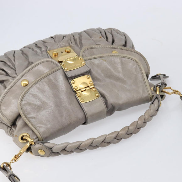 Miu Miu Matelasse Shoulder Bag Vitellolux 2way Gray Gold Auth 206977A