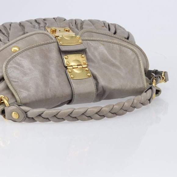 Miu Miu Matelasse Shoulder Bag Vitellolux 2way Gray Gold Auth 206977A