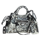 Balenciaga Neo Kago City XS Graffiti Bag Leather White 700940 Auth 206979SAM-1