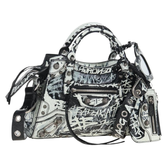 Balenciaga Neo Kago City XS Graffiti Bag Leather White 700940 Auth 206979SAM
