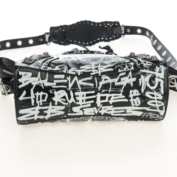 Balenciaga Neo Kago City XS Graffiti Bag Leather White 700940 Auth 206979SAM