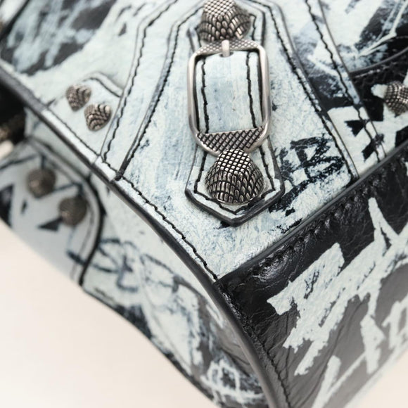 Balenciaga Neo Kago City XS Graffiti Bag Leather White 700940 Auth 206979SAM