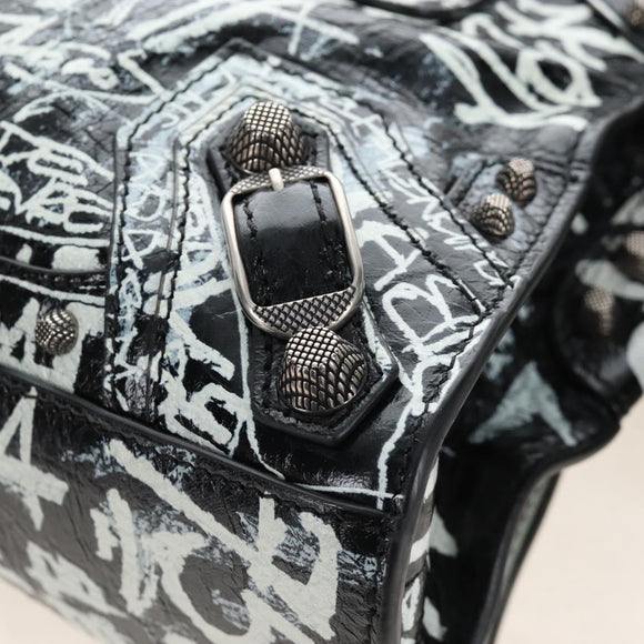 Balenciaga Neo Kago City XS Graffiti Bag Leather White 700940 Auth 206979SAM