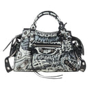 Balenciaga Neo Kago City XS Graffiti Bag Leather White 700940 Auth 206979SAM-2