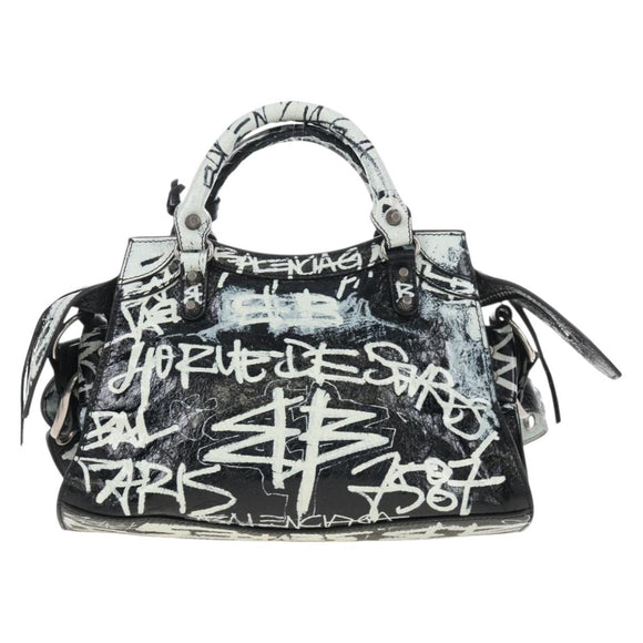 Balenciaga Neo Kago City XS Graffiti Bag Leather White 700940 Auth 206979SAM