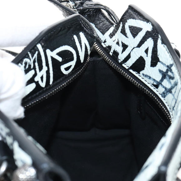 Balenciaga Neo Kago City XS Graffiti Bag Leather White 700940 Auth 206979SAM