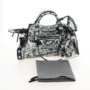 Balenciaga Neo Kago City XS Graffiti Bag Leather White 700940 Auth 206979SAM-37