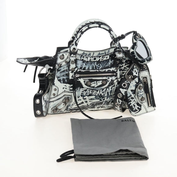 Balenciaga Neo Kago City XS Graffiti Bag Leather White 700940 Auth 206979SAM