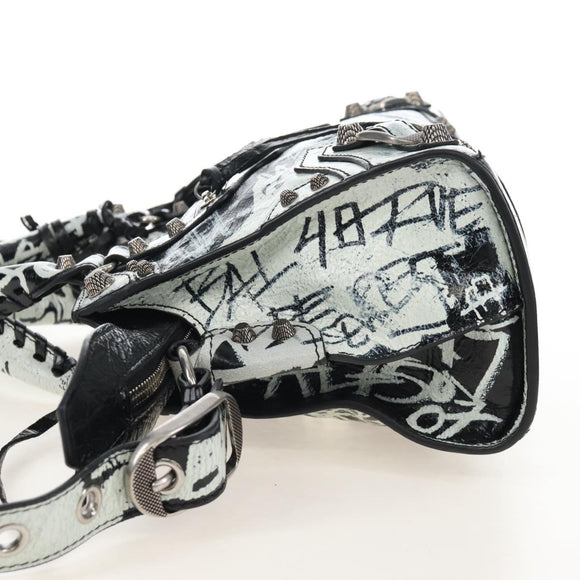 Balenciaga Neo Kago City XS Graffiti Bag Leather White 700940 Auth 206979SAM