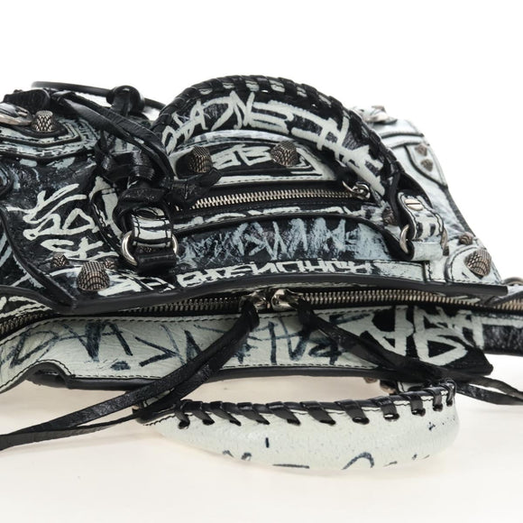 Balenciaga Neo Kago City XS Graffiti Bag Leather White 700940 Auth 206979SAM